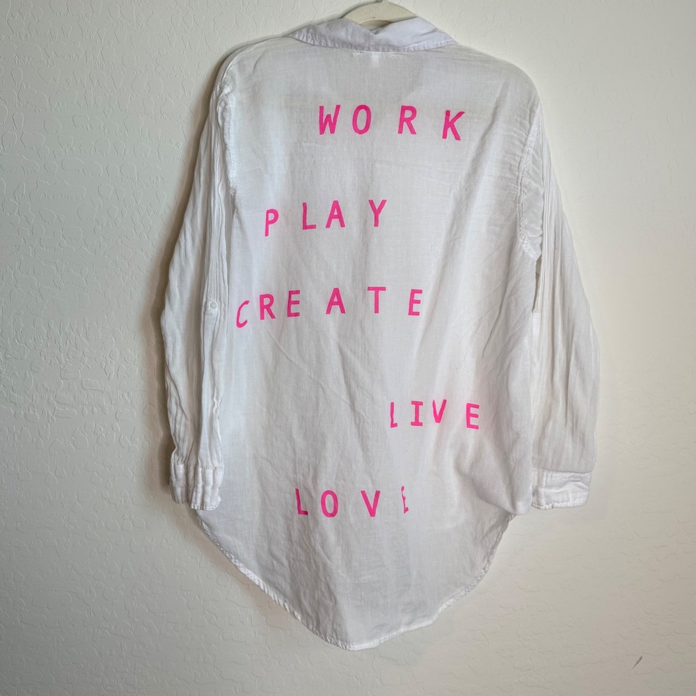 Sundry Anthro Cotton Gauze Work Play Create Live Love Graphic Button Shirt